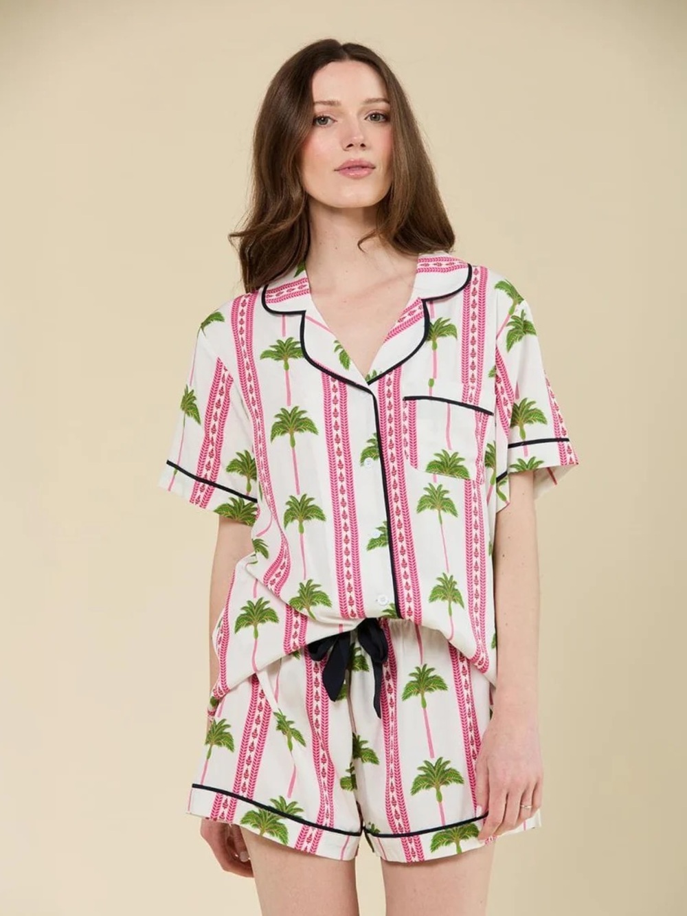 Katie Kime Florida toile pajama shorts set palm trees size XS
